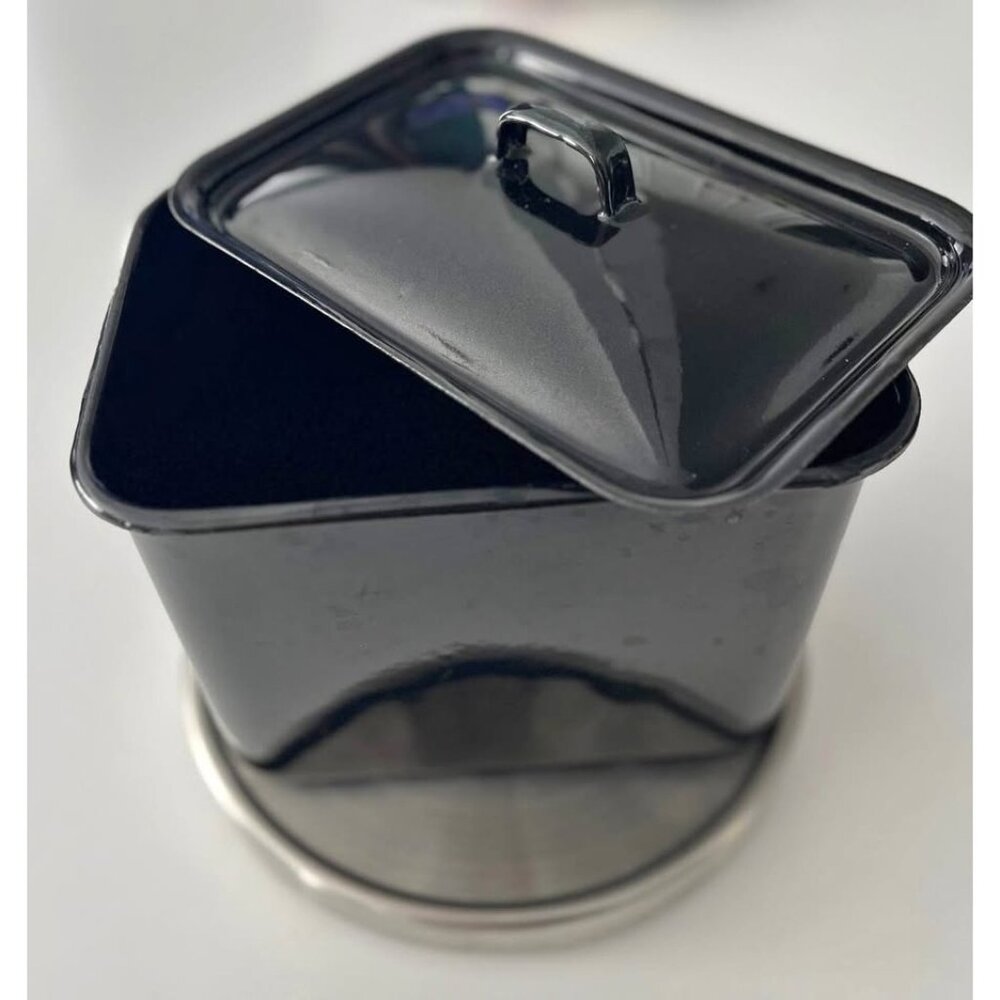 Vintage Black Enamelware Refrigerator Storage Container w/ Lid
